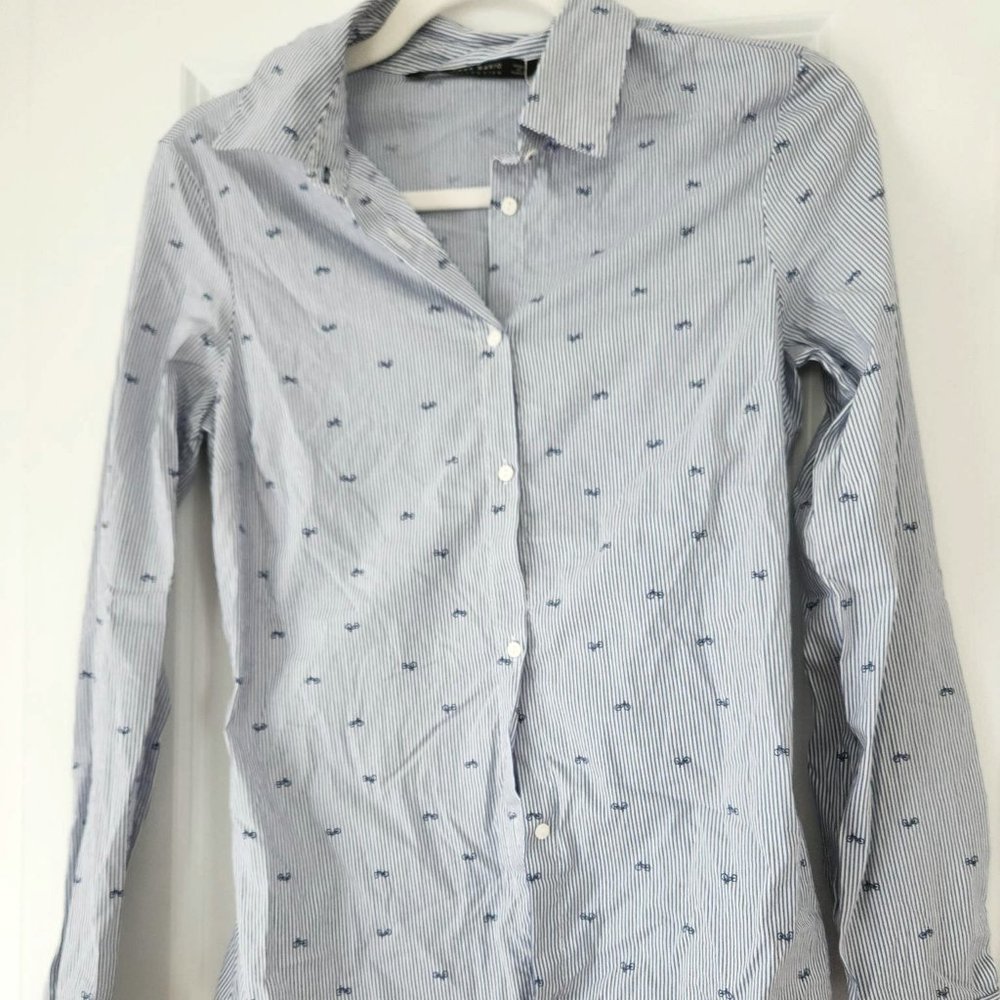 NWOT Zara Bicycle Striped Collared Women's Long Sleeve Shirt